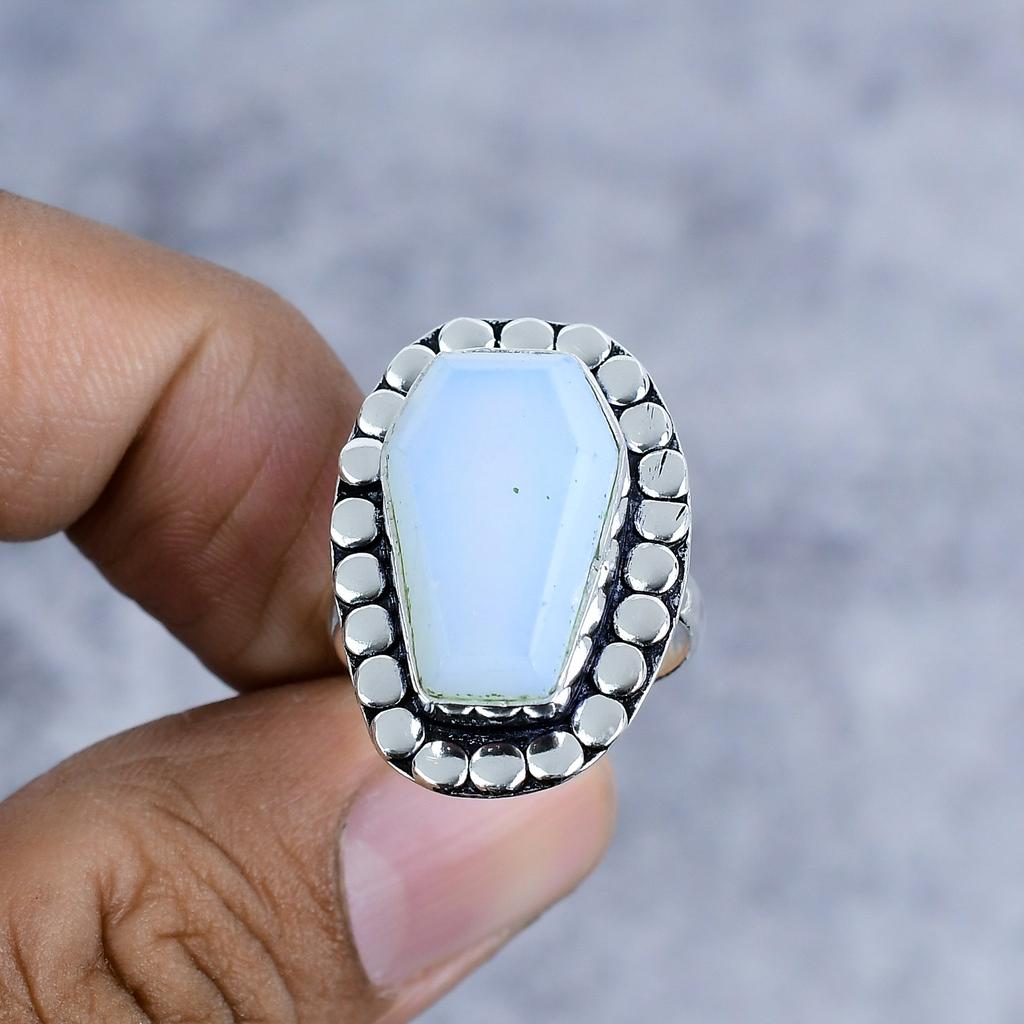 Milky Opal Gemstone Handmade 925 Sterling Silver Jewelry Ring Size 8 M-2588