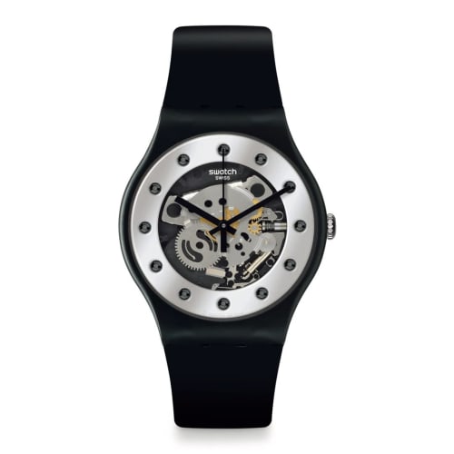 

Swatch SILVER GLAM AGAIN Sparkling Circle SO29B109 Women s Watch, Black