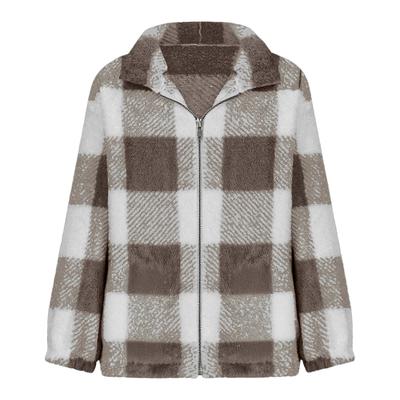 Women's Plaid Zipper Loose Plush Casual Jacket