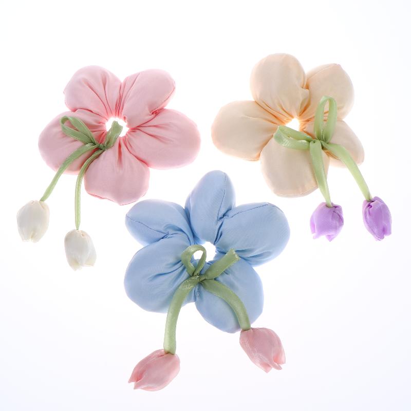 Cute Candy Color Flower Hair Tie Scrunchie Soft Fabric Elastic Ponytail Holder Lovely Hair Accessories For Girls Women Gift