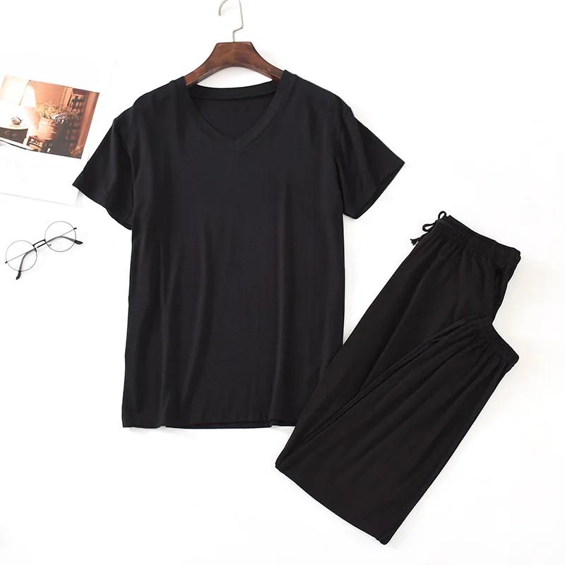 Spring and Summer Men's Pajamas Suit Modal Viscose Fiber Short-sleeved Trousers Loose  Casual Home Wear