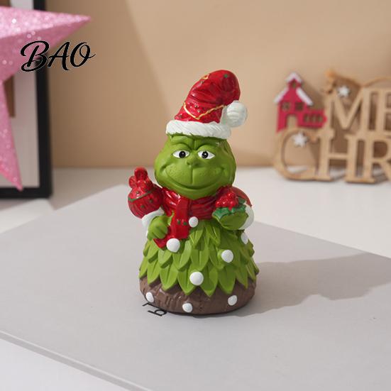Decorative Resin Crafts Christmas Green Monsters Ornament with Santa Hat And Scarf, Frog Party Supplies Figurine for Home Decoration, Outdoor