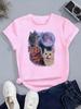 Cat with Moon Design T Shirts Manga Kids Children's T-shirt Boys Girls Summer Spring Casual Top Tee