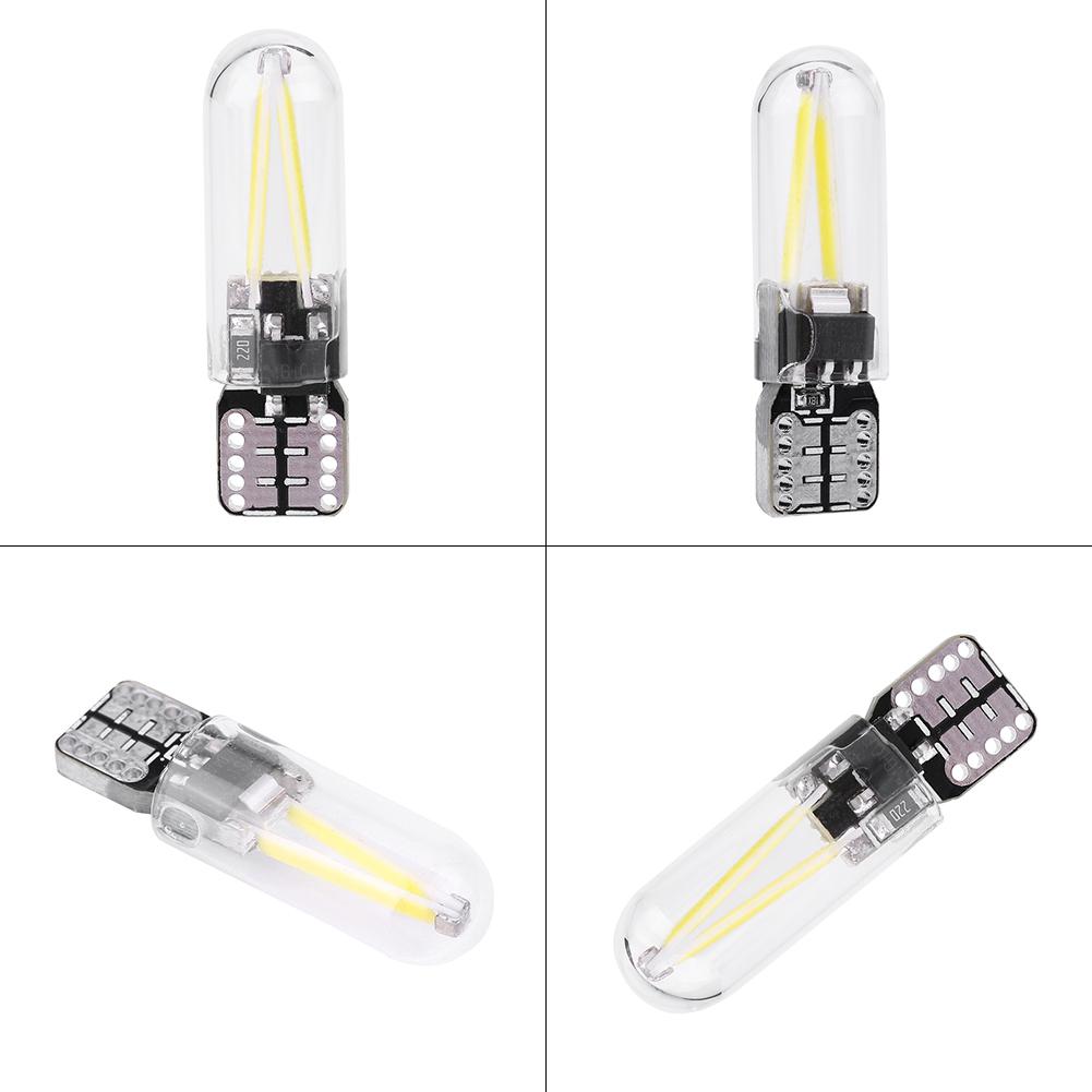 10st 12V W5W T10 194 Glas COB Filament LED Bil Läsning DRL Bagage LED-lampa Vitt Ljus