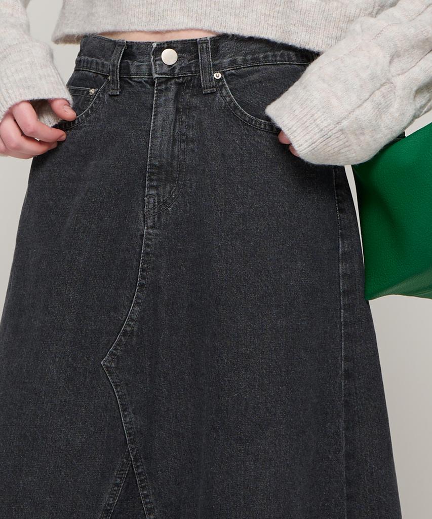 Road Road Maxi Denim Lange Rok (Zwart)