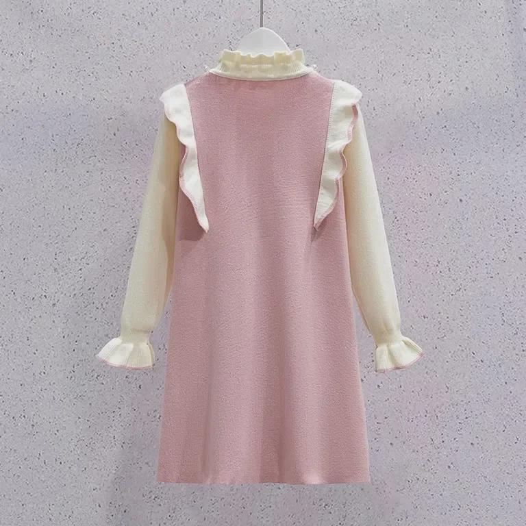 Girls' Autumn/Winter Pearl-Collar Sweater Dress - Fashionable Knit for New Year's Celebrations!