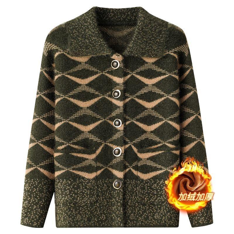 Jaqueta Suéter Cardigã Cor Contrastante Botão Escada Manga Longa Casual Moda Top