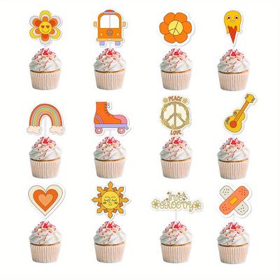 1set/ 24pcs Cute Cupcake Insert Flags, DIY Disposable Cupcake Insert Decorations, Suitable for Family Gatherings Birthday Party Decorations
