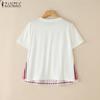 ZANZEA Women Casual Round Neck Stripe Patchwork Summer Short Sleeve T-Shirts