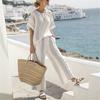 Japanisches vertikal gestreiftes Ramie Bambusfaser Oberteil Damen Sommer Locker Lässig Vielseitig V-Ausschnitt Hemd Hose z Set