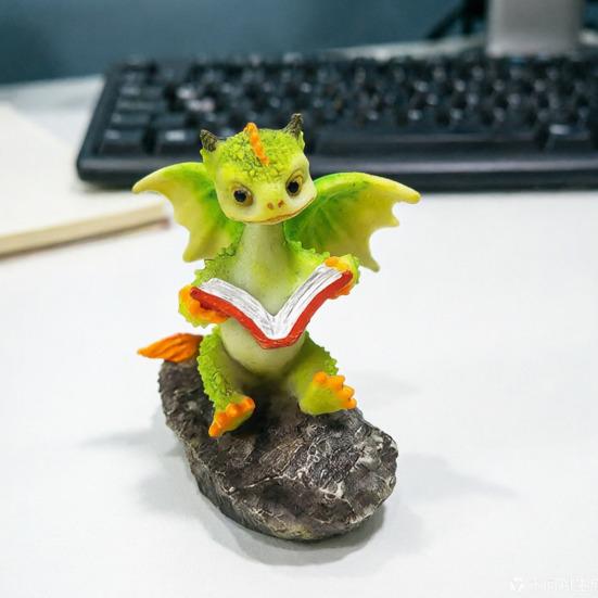 Drachenfigur Niedlicher Harzdrache Lesende Statue Miniatur Feengarten Ornamente für Terrarium Mikrolandschaft DIY Bastelarbeiten