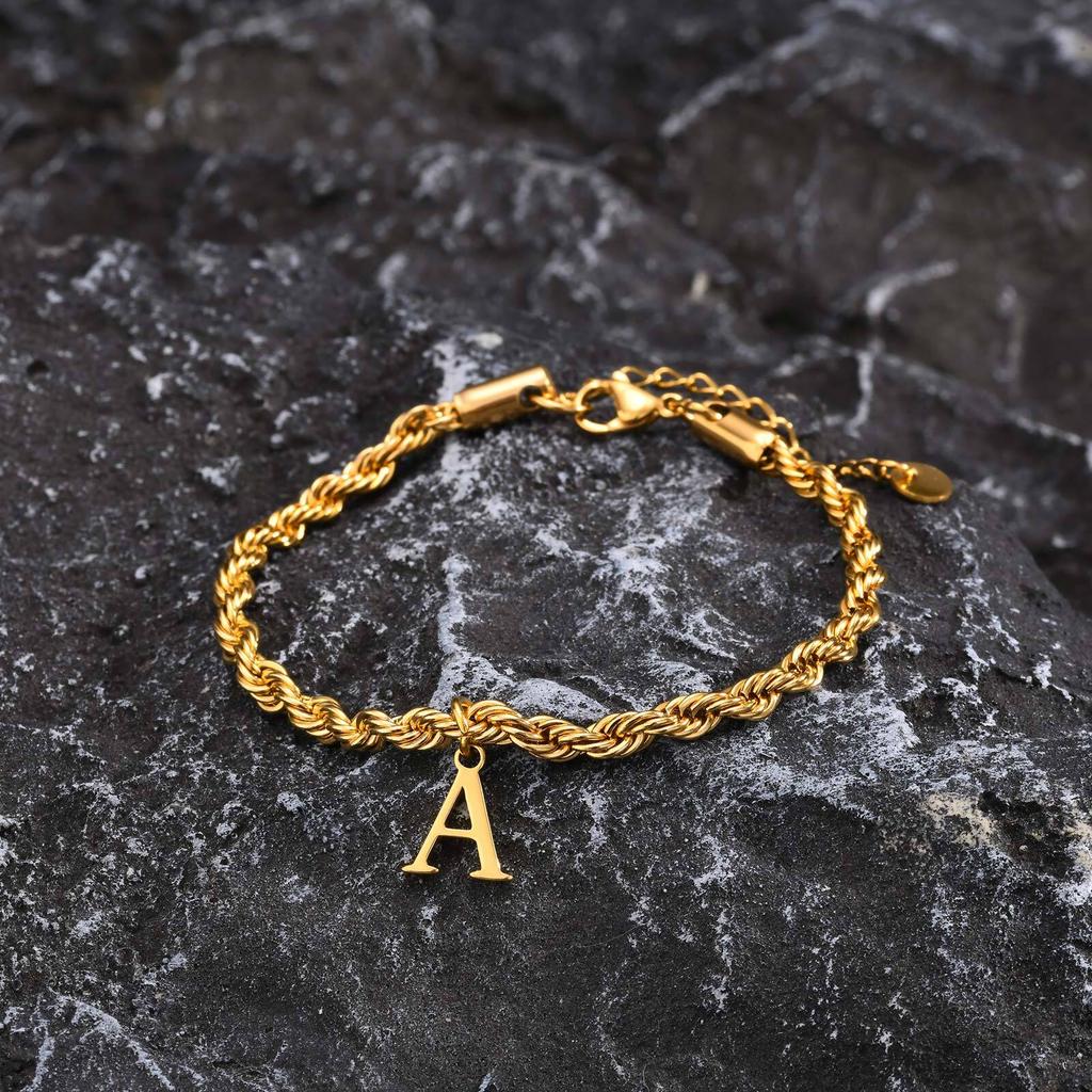 Vnox Braccialetti con Lettere A-Z per Uomo, Braccialetto a Catena Intrecciata in Acciaio Inossidabile Placcato Oro, Classico Braccialetto con Nome Regalo per Lui