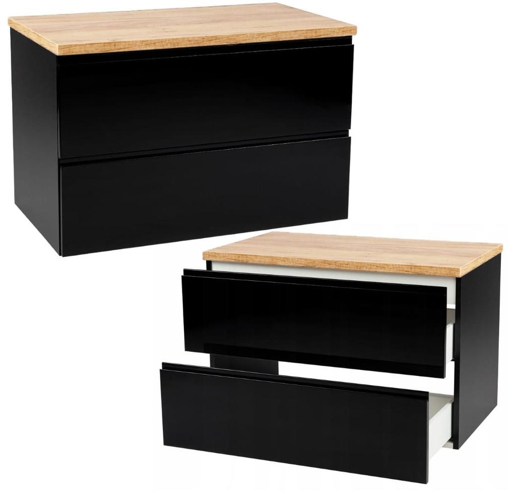 Szafka łazienkowa 80x50 cm wisząca czarny połysk z blatem Modus
