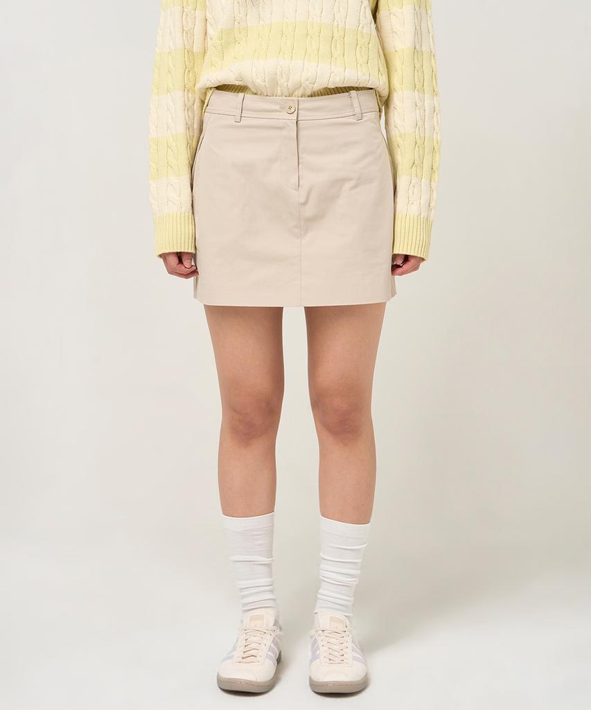 Plack Woman Cotton Tuck Mini Skirt Beige