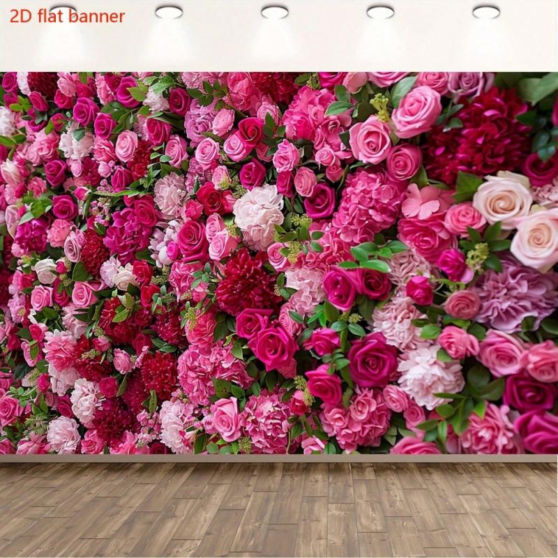 1pc, 2D flat, polyester floral banner - fiery pink and red rose background - photo background, anniversary, general use, wsj