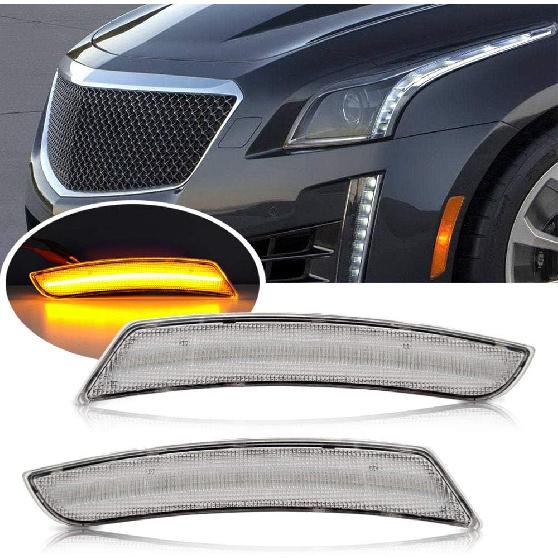 

CTS/ATS Amber LED Front Side Marker Lamps Replacement for 2014-2019 Cadilla.c CTS & 2015-2019 Cadillac ATS & 2016-2024 Camaro Smoked Lens LED Turn Clear Lens