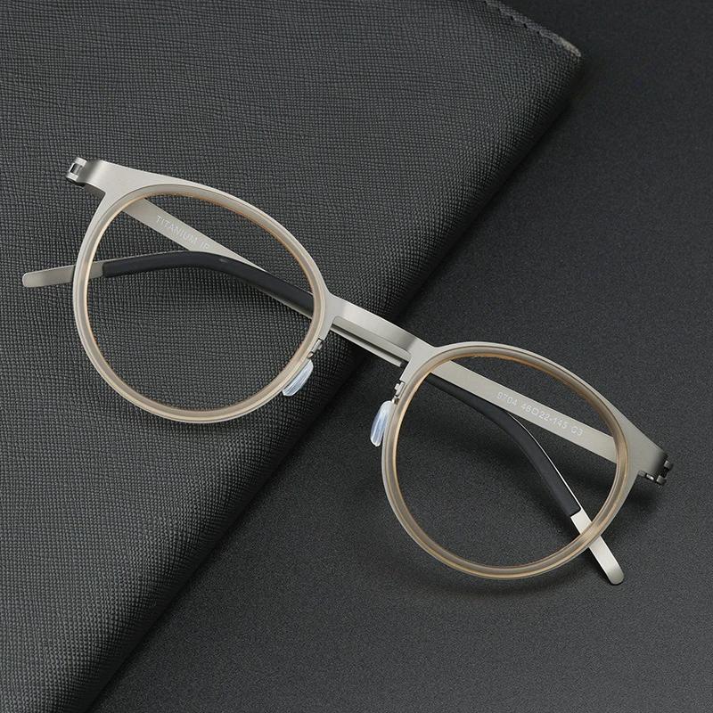 

Дания Ультралегкая Оправа для Очков Мужская Женская Модная Ретро Круглая Безвинтовая Оправа для Очков Титан Ацетат Очки Классический Дизайн 9704