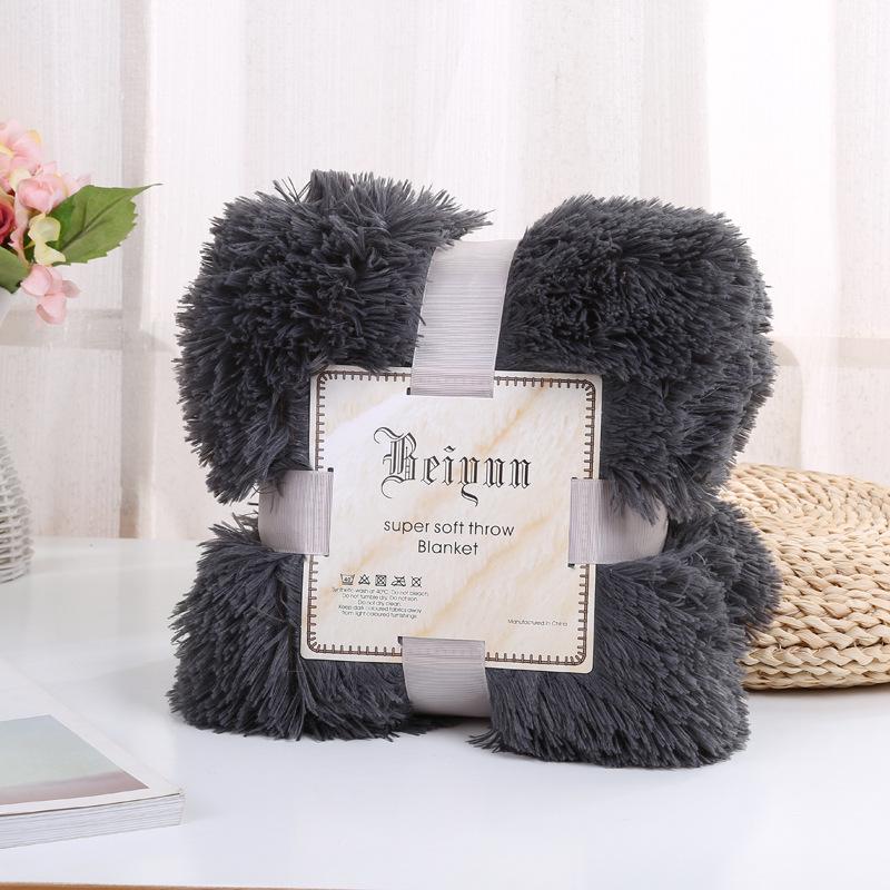 INS Large Flannel Blanket Four Seasons Long Shaggy Plush Blankets For Couch Sofa Bed Winter Warm Soft Fluffy Faux Fur Bedspread