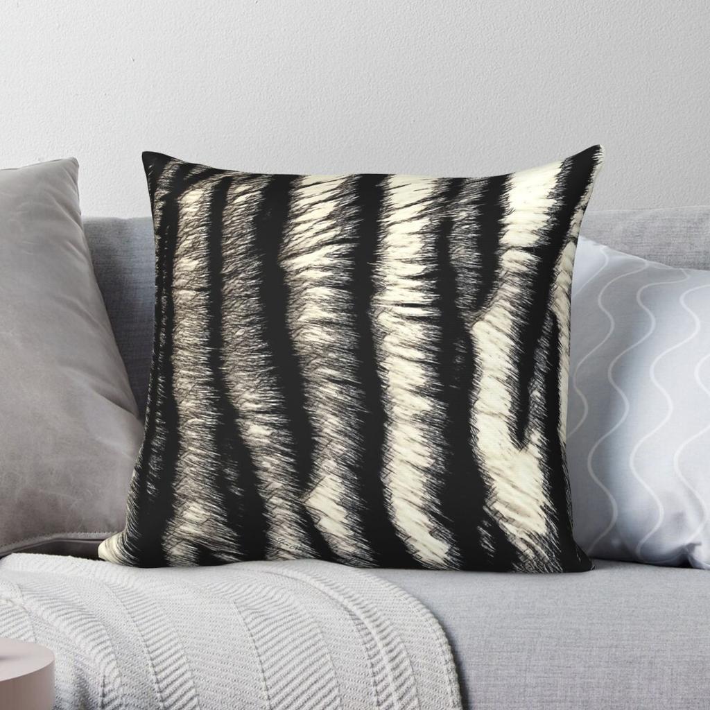 Schwarz Weiß Tigerstreifen Quadratische Kissenhülle Polyester Leinen Samt Bedruckt Reißverschluss Dekorative Auto-Kissenbezug