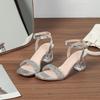 Women's Fashionable High-Heeled Crystal Chunky Heel Sandals - 2026 European & American Style