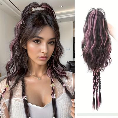 Synthetische lange Haare Zopf Pferdeschwanz lockiges Haar Pferdeschwanz Zopf Perücke Klaue Clip Pferdeschwanz Verlängerung 24 Zoll Haarteil