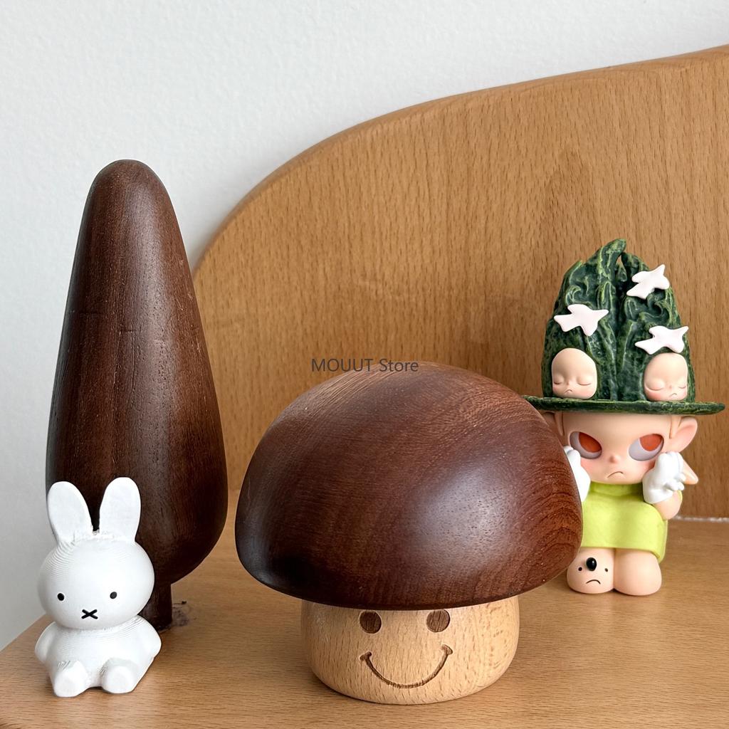 Wooden Vintage Rotatable Mushroom Music Box Miniatures Wooden Craft Decoration for Girls and Children