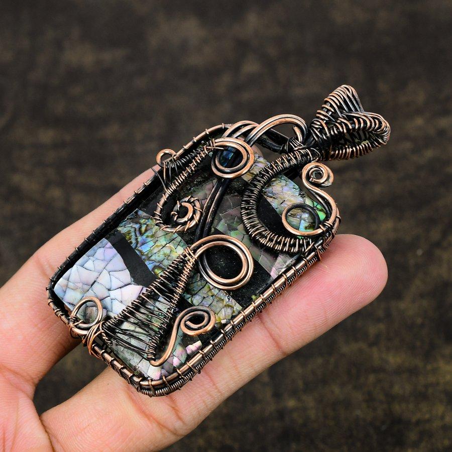 Mother Of Pearl Handmade Copper Wire Wrap Jewelry Pendant 3.19" U1r78