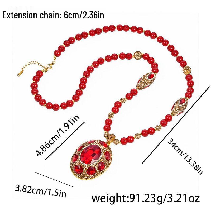 Vintage Red Crystal Sweater Necklace - Elegant and Versatile Pendant for Autumn/Winter Women
