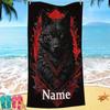 Custom Black Wolf Beach Towel Personalized Name Red Feather Microfiber Bath Towel 160x80cm Quick Dry Swimming