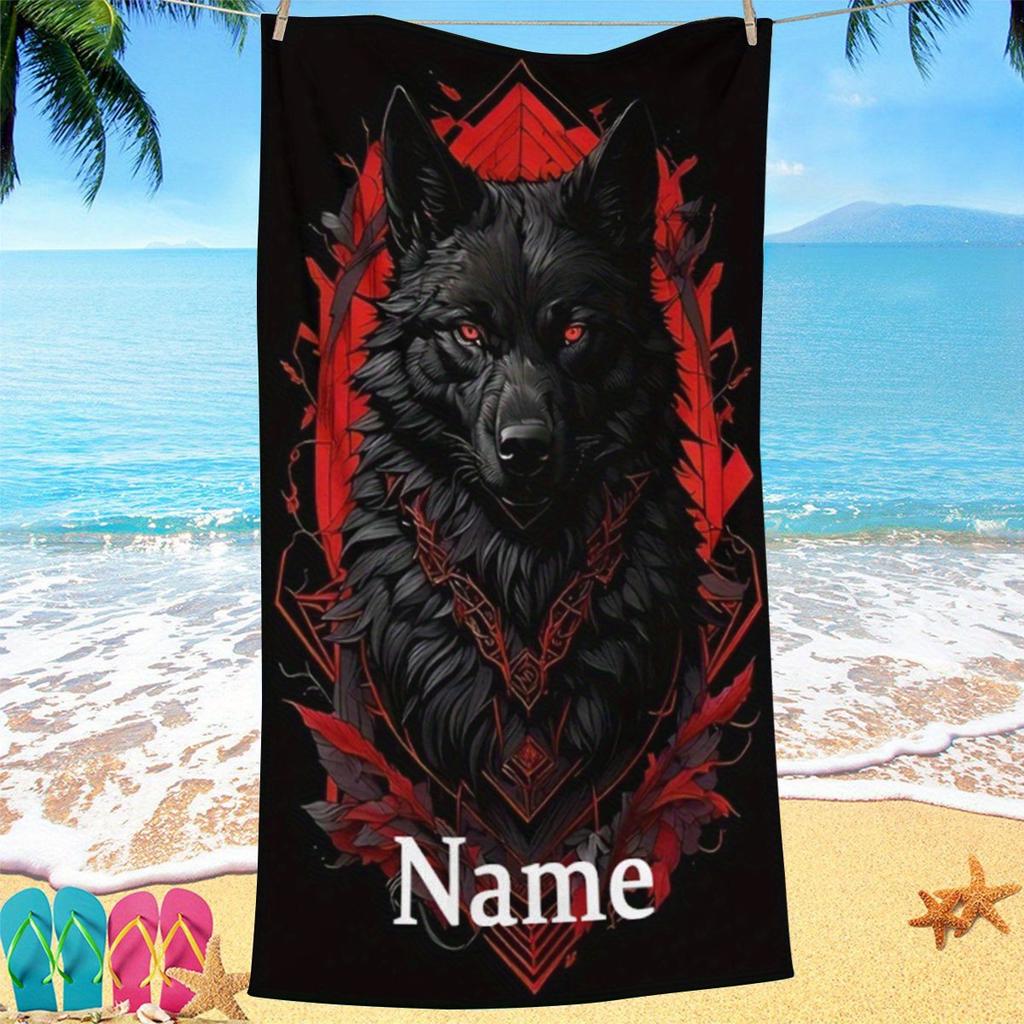 Custom Black Wolf Beach Towel Personalized Name Red Feather Microfiber Bath Towel 160x80cm Quick Dry Swimming