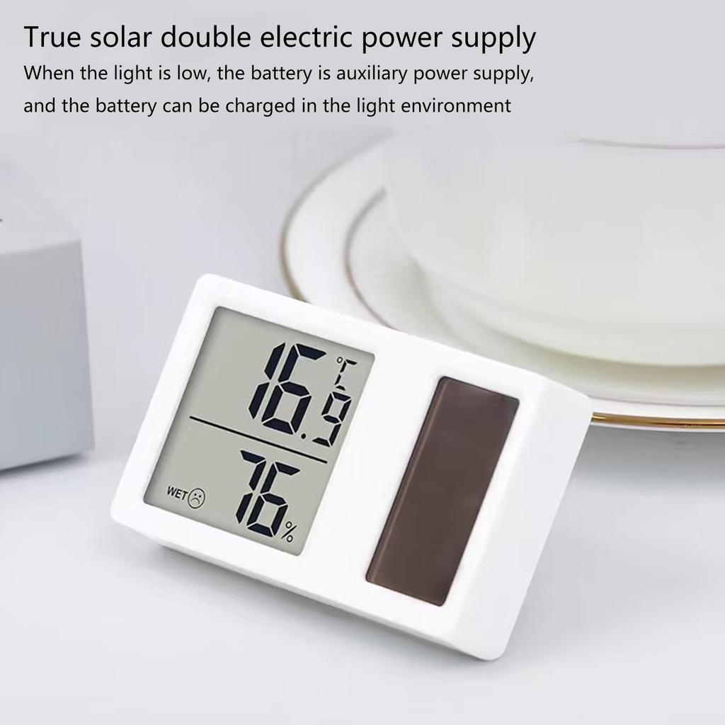 Thermometer Hygrometer Solar Powered Desktop Temperature Humidity Measurement Meter Gauge for Indoor Baby Room Office