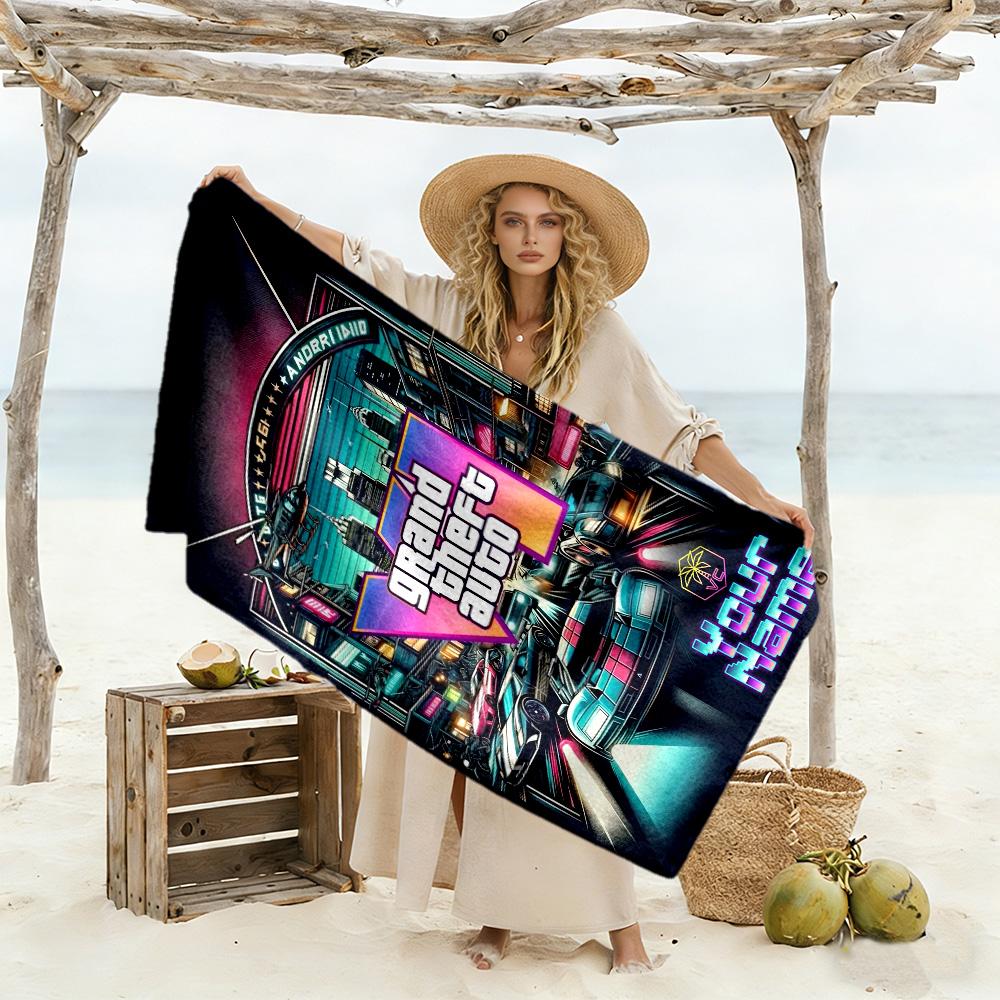 Gta Customize Text Beach Towel Super Soft Microfiber Quickdry Fabric Suitable for Swimming Gym Camping Yoga Vacation
