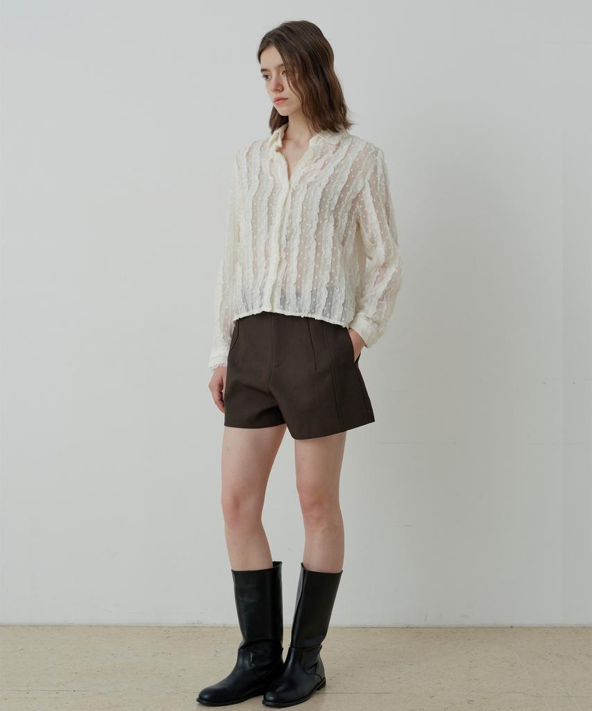 LE STUDIO Dobby Frill See-Through Blouse (Iv)