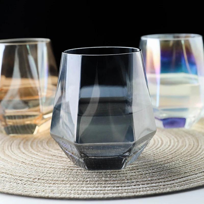 Cești de sticlă colorate, creative, hexagonale, stil modern, ușoare, hotel de lux, pahar de sticlă pentru whisky, petrecere acasă, ceașcă cu apă rafinată