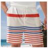 Men's beach shorts, elastic rope design, flag print, comfortable and soft shirt, summer