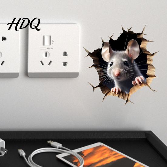 Decorazione da Parete Divertente per Ufficio in Casa Decalcomania Grigia con Topo che Sbircia Adesivo Decorativo Rimovibile Effetto Buco 3D per Bagno Vetro PVC Arte Soggiorno
