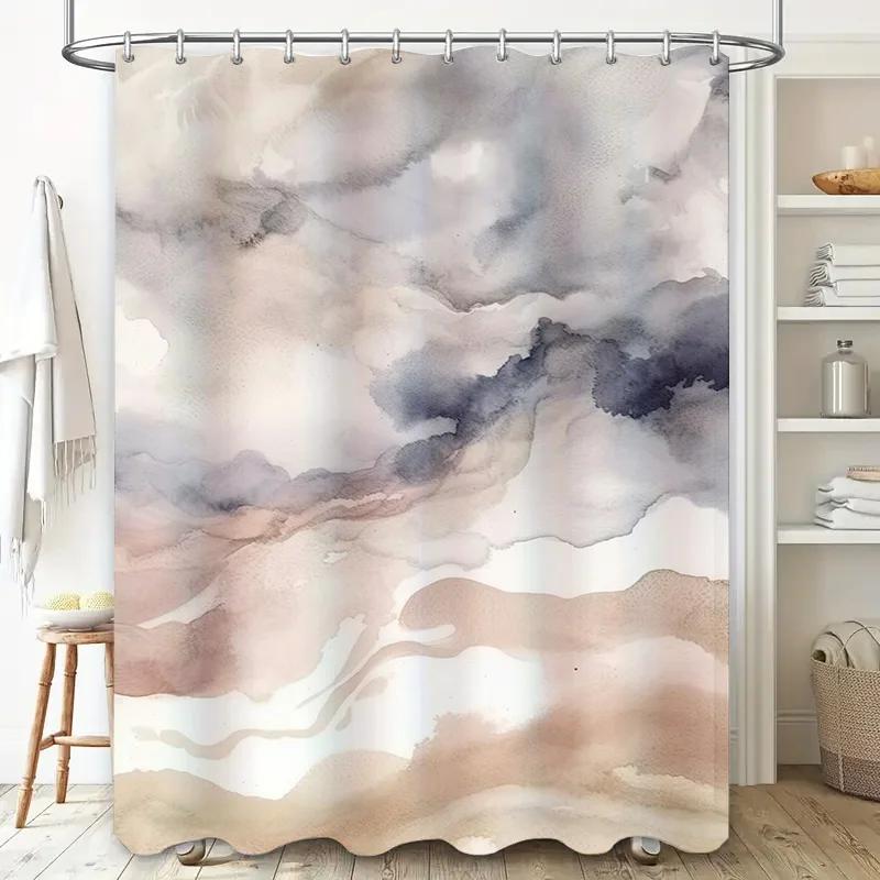Soft Watercolor Shower Curtain for Bathroom Decor Waterproof Non-slip Printed in Neutral Colors