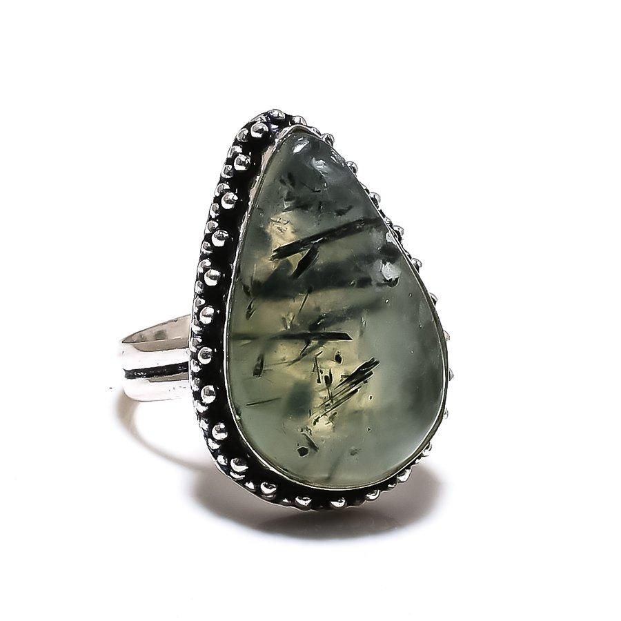 Prehnite Gemstone Handmade 925 Sterling Silver Jewelry Ring Size 8 SU-7403