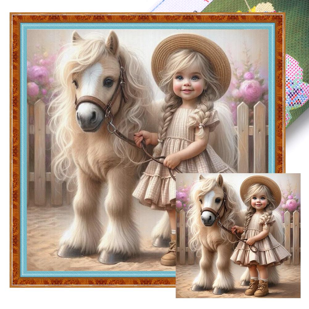 Full Embroidery Eco-cotton Thread 11CT Printed Girl Cross Stitch Kit Art 45x45cm