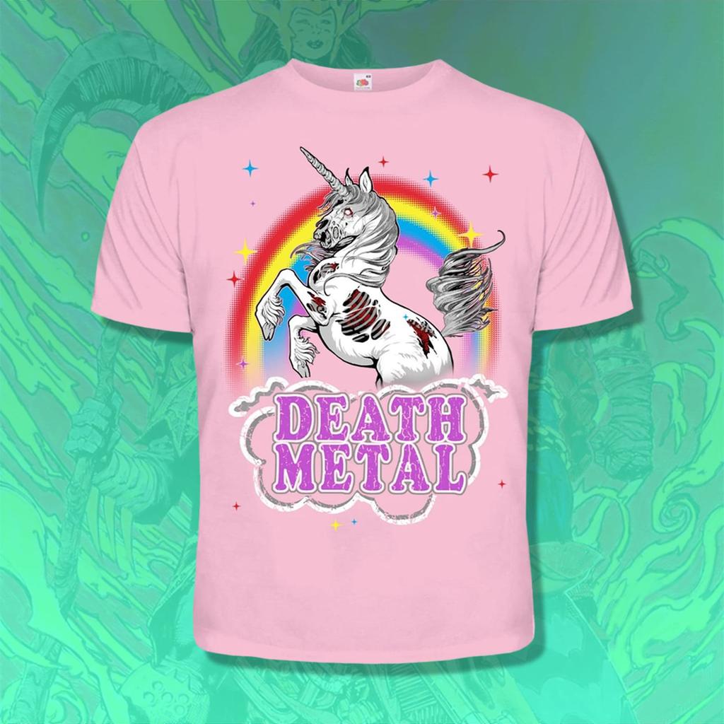 Maglietta Unicorno Death Metal, T-shirt Pastello Gotica Rosa