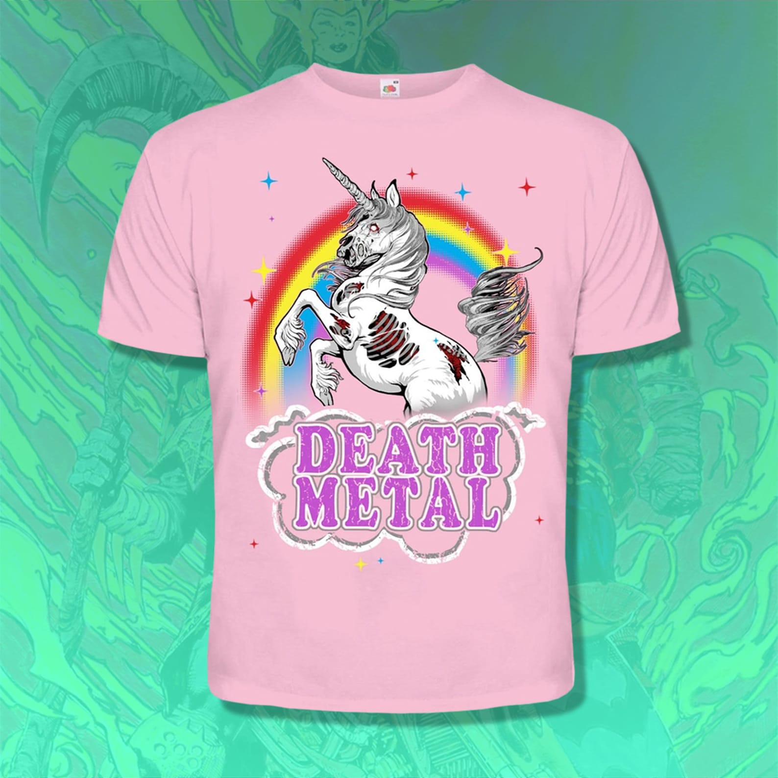 Death Metal Unicorn T-Shirt, Pink Gothic Pastel Tee S