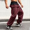 INCERUN Men Ruffled Elastic Waist Casual Long Sports Pants Trousers