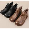 Women'S Boots  Autumn/Winter New Retro Single Boot Low Heel Short Boot British Style Genuine Leather Round Toe Womens Shoes