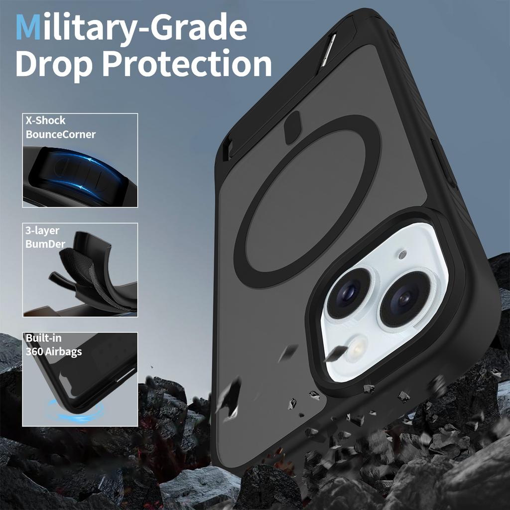 Matte Military Grade Shockproof Stand Phone Case for Magsafe Mag Safe Iphone 16 E 15 Pro Max 14 Plus 13 12 14Pro 16Pro 15Pro Phone Cover with Stand
