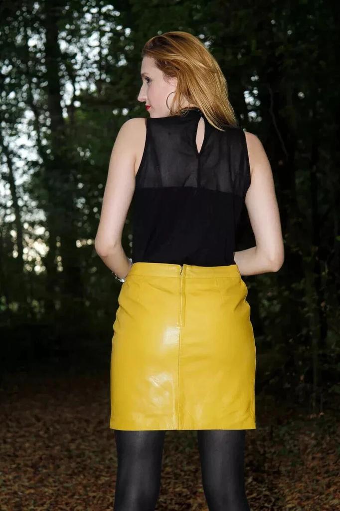 Leather Party Women's Skirt Yellow Genuine Lambskin Stylish Formal Wear Soft