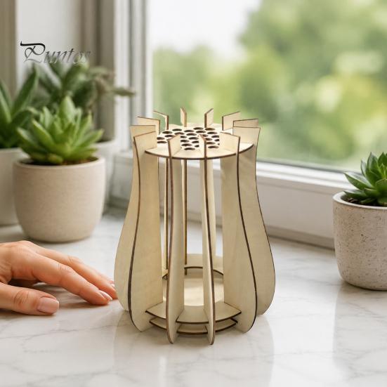 Creative Artistic Ornaments for Balcony Wooden Puzzle Flower Vase, Display Stand Flowers or Elegant Home Accents Courtyard Artificial Flowers,