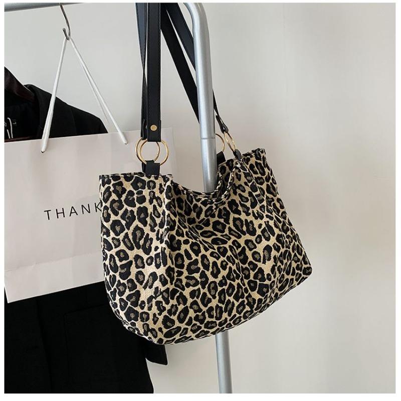 

Новая холщовая сумка через плечо, модная сумка-тоут для отдыха и поездок на работу, большой вместимости и с леопардовым принтом, универсальная женская сумка коричневый