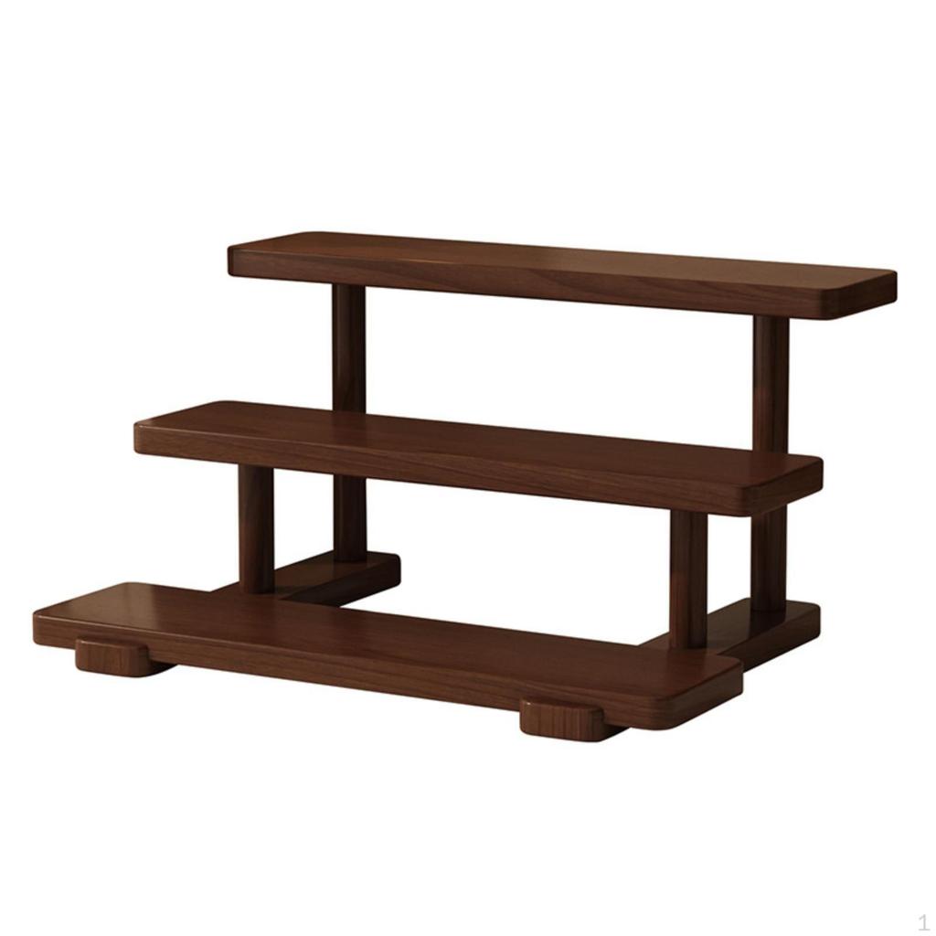 ThreeTier Storage Display Rack Walnut Wood Desktop Shelf Stand Compact Wooden for