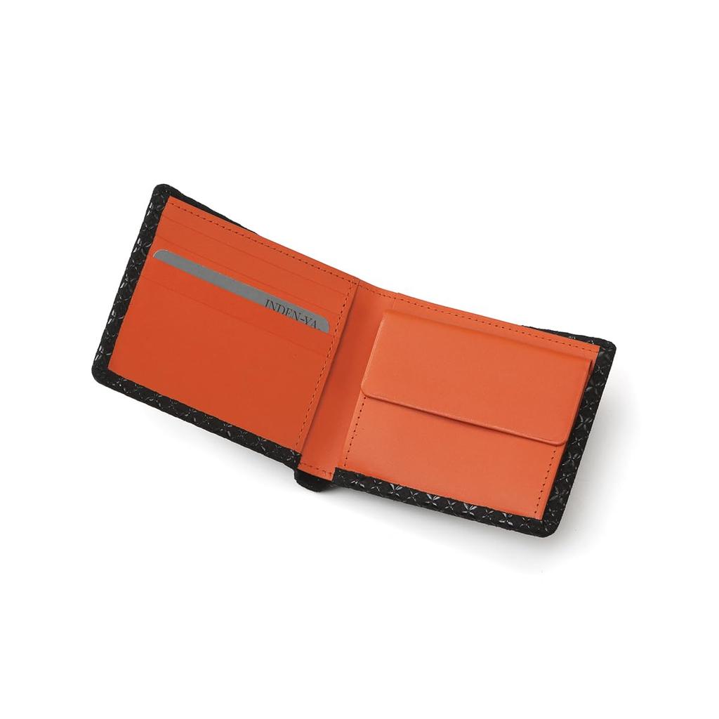 Inden HISOCA Traditional Craft Koshu Inden Deerskin Lacquer Original Brand Billfold Black with Black Lacquer Shippo Pattern [Indenya] [No.9402]