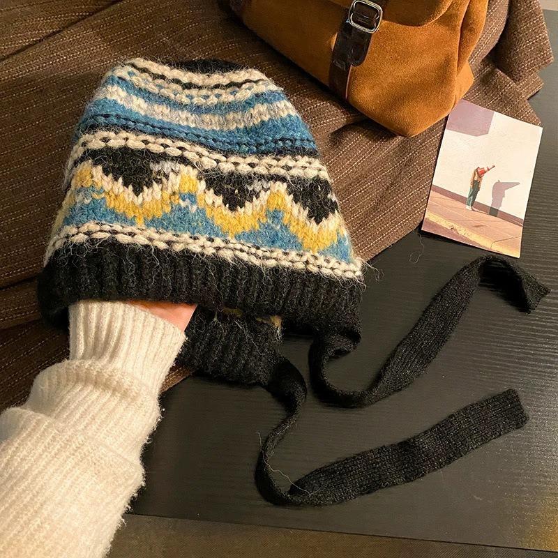 Women S Fair Isle Style Warm Knit Hat Winter Casual Retro Large Size Beanie